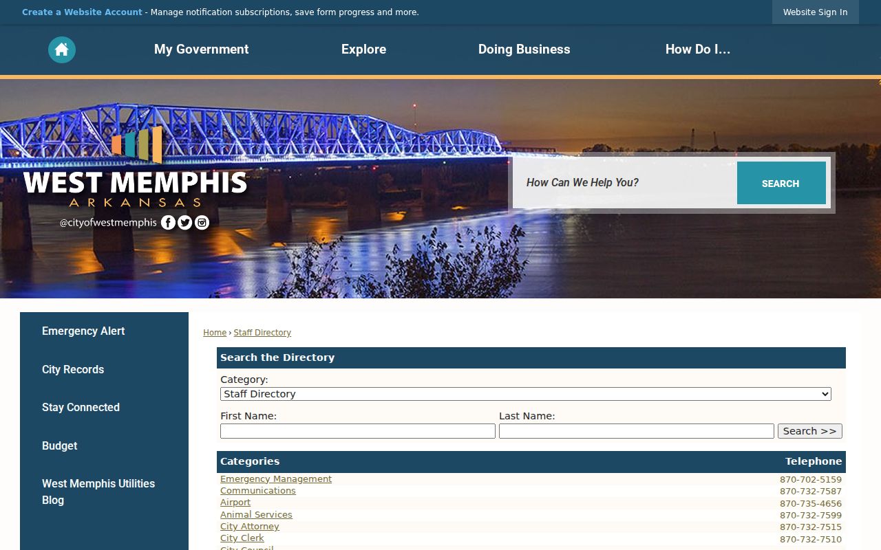 West Memphis people search city staff directory