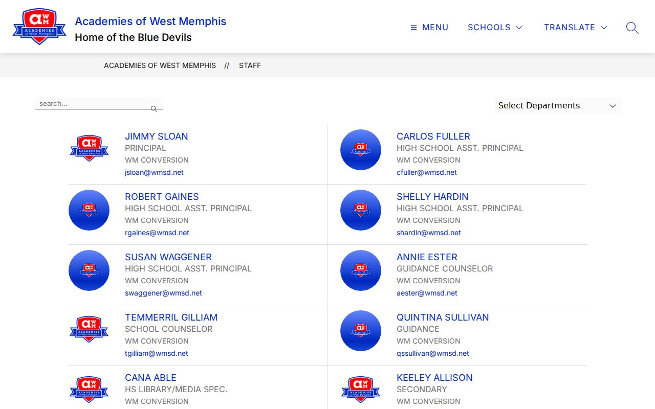 West Memphis people directory Academies staff directory