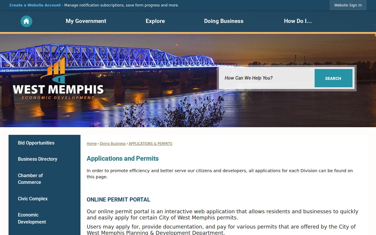 West Memphis public records applications and permits page
