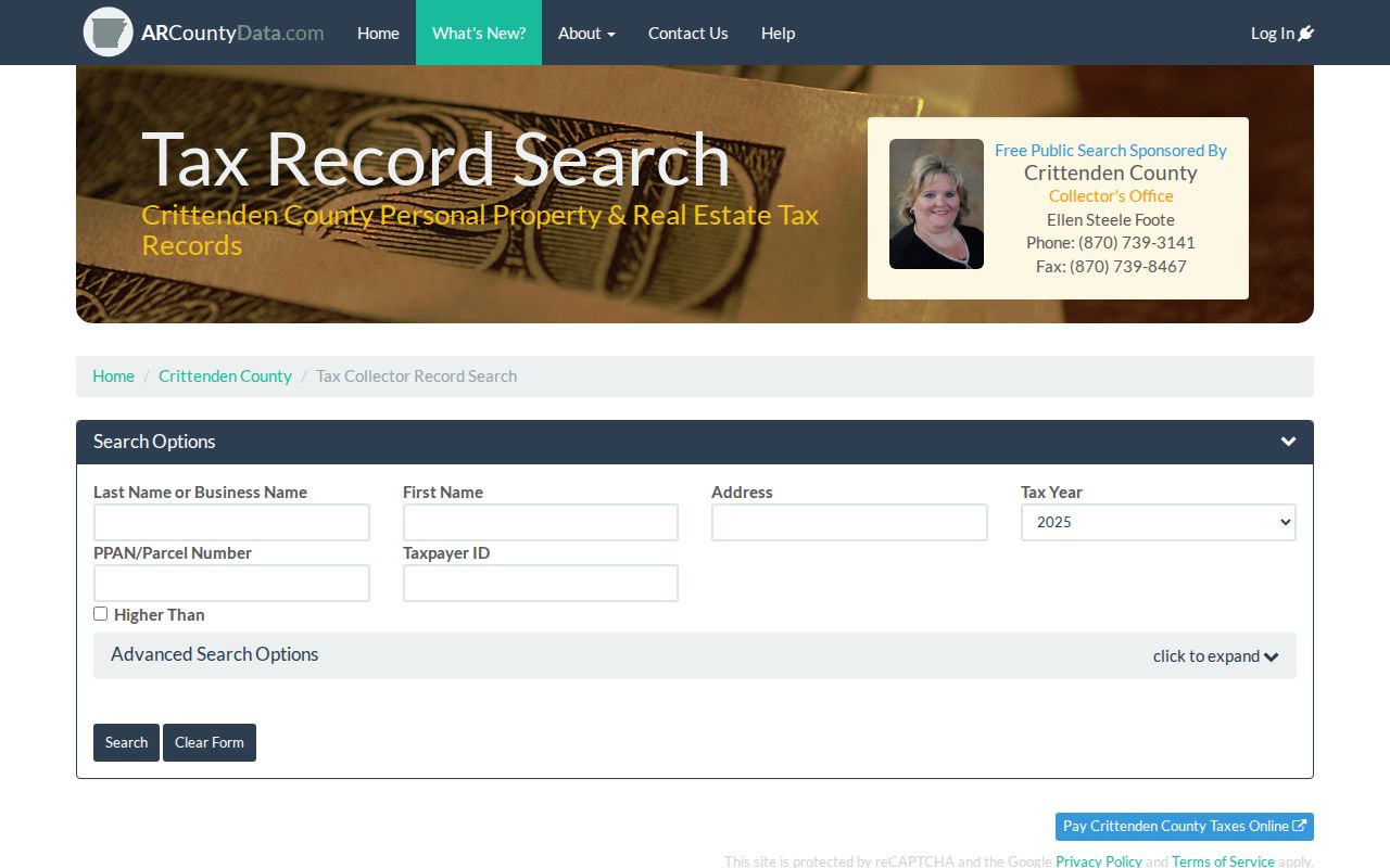 West Memphis public records Crittenden tax-record search fields