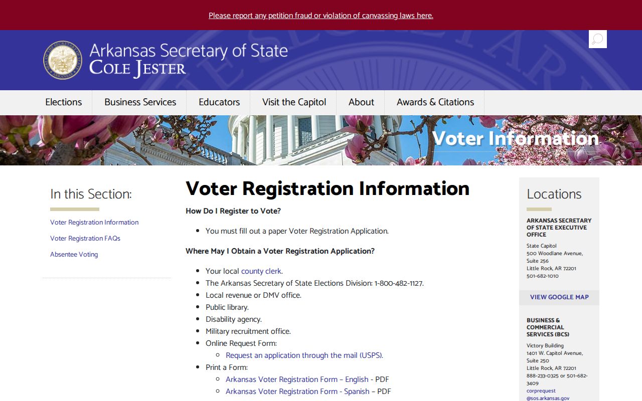 West Memphis voter registration records on the Arkansas Secretary of State voter registration page